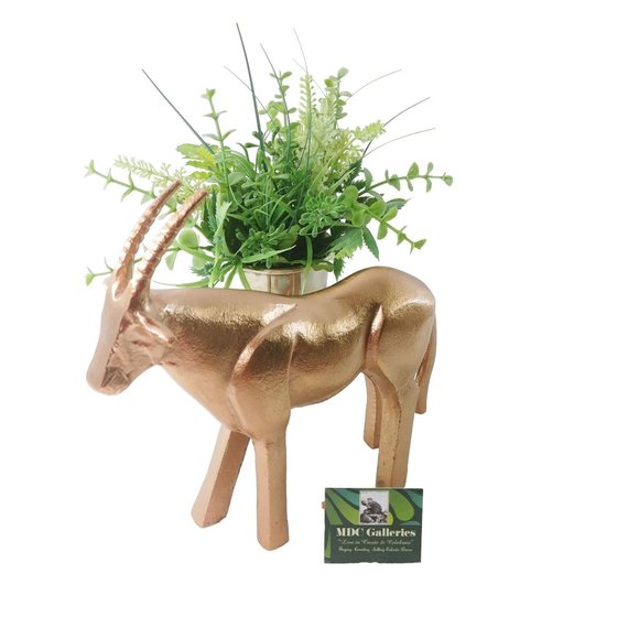 Antelope Gazelle Animal Statue Figurine Copper Colored Cast Aluminum 8" Tall - Picture 9 of 10